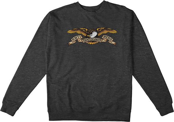 ANTI HERO EAGLE CREWNECK SWEATSHIRT SMALL CHARCOAL HEATHER BLACK