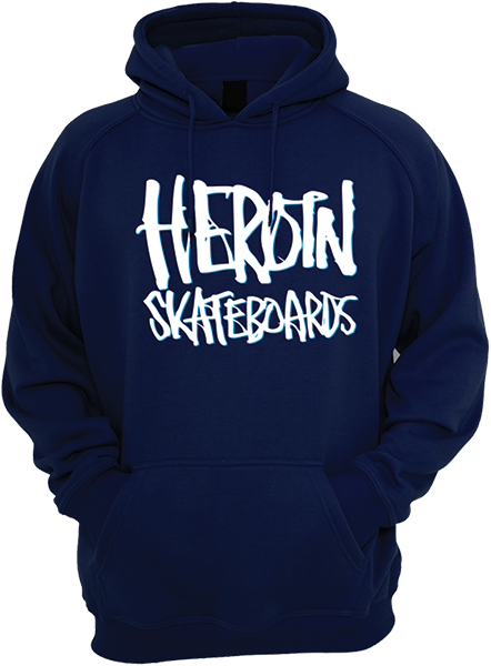 HEROIN HEROIN SCRIPT HOODY SWEATSHIRT MEDIUM NAVY