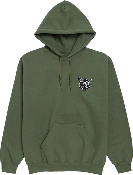 PIG HEAD EMBORDERED HOODIE SWEATSHIRT MEDIUM-ARMY