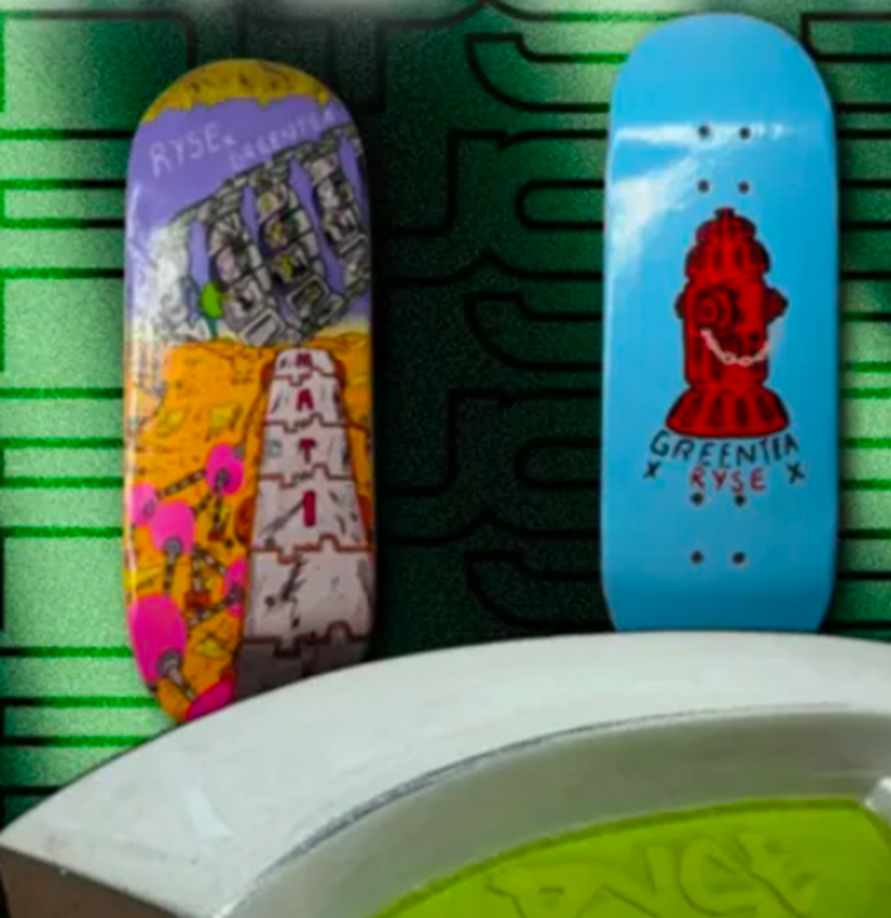 RYSE Green Tea Pro Mati Abstract Fingerboard Deck Purple Orange 34mm OG Asgard
