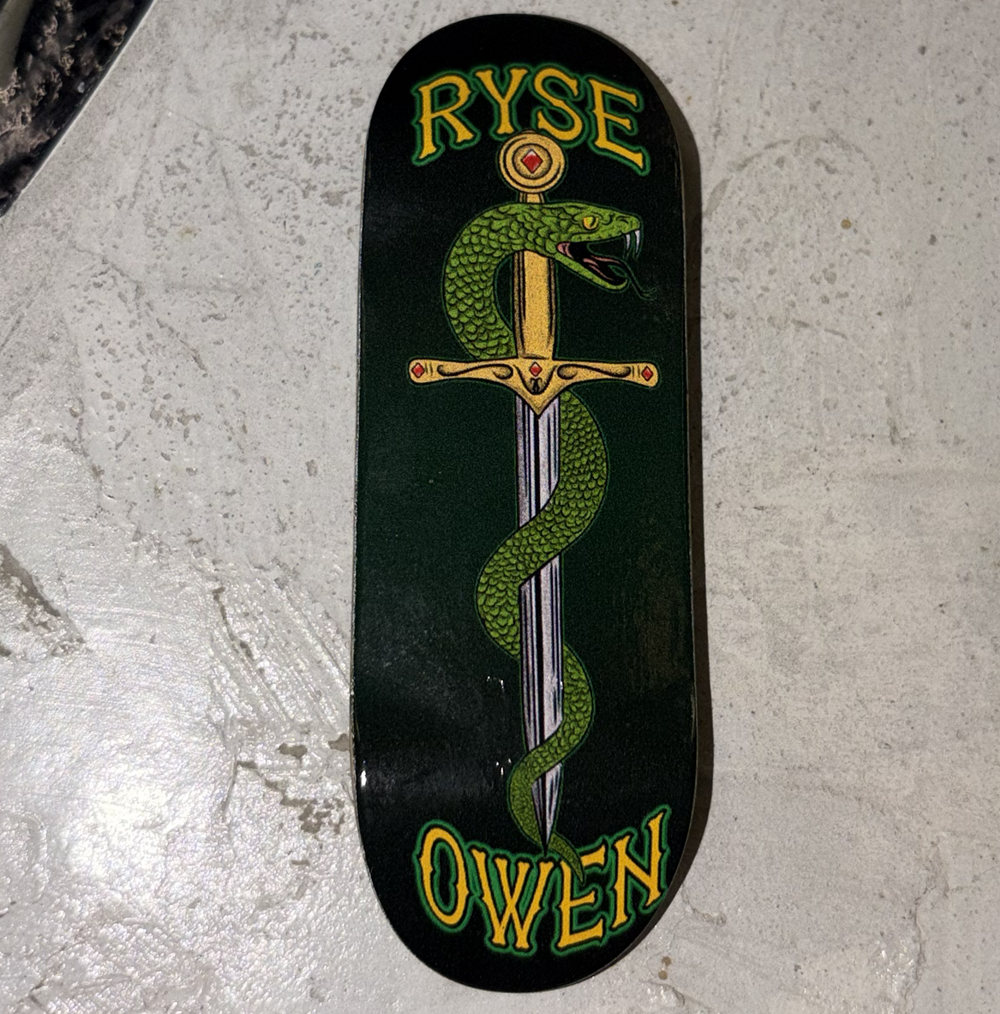 RYSE Owen Pro Sword Snake Fingerboard Deck Green Yellow 34mm OG Kona