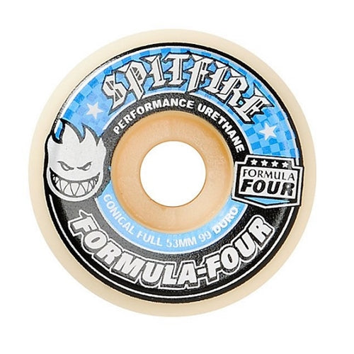 Spitfire F4 Conical Full Wheels Set White Blue 53mm/99D