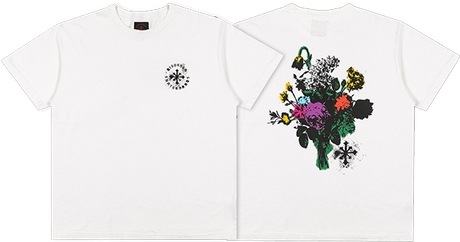 DISORDER FLORAL STENCIL SS TSHIRT LARGE  VINTAGE WHITE