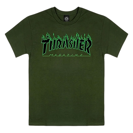 THRASHER FLAME SS TSHIRT XLARGE FOREST/BLK