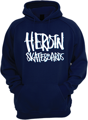HEROIN HEROIN SCRIPT HOODY SWEATSHIRT SMALL NAVY