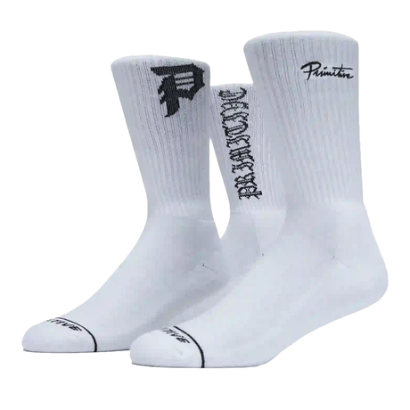 PRIMITIVE CORE LOGO 3-PACK SOCKS WHITE