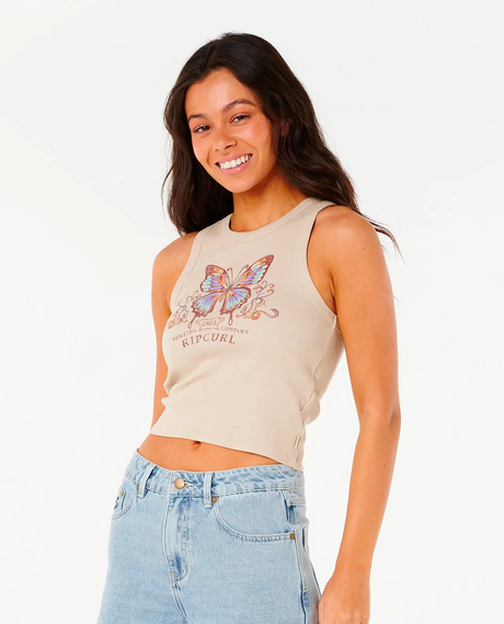 Rip Curl Butterfly Rib Tank Top Womens Natural S