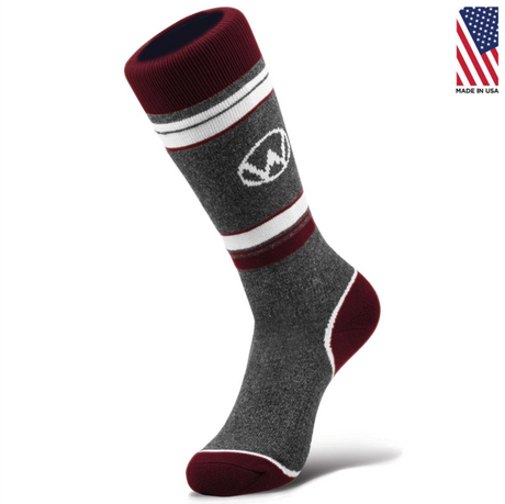 WintersEdge Camber Snow Socks Womens Grey Burgundy M (7-9.5)