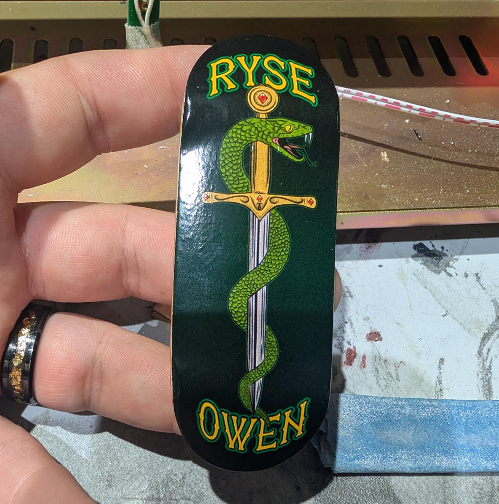 RYSE Owen Pro Sword Snake Fingerboard Deck Green Yellow 34mm OG Asgard