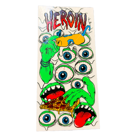 Heroin Mutate or Die Pizza Sticker White Green 5.5in