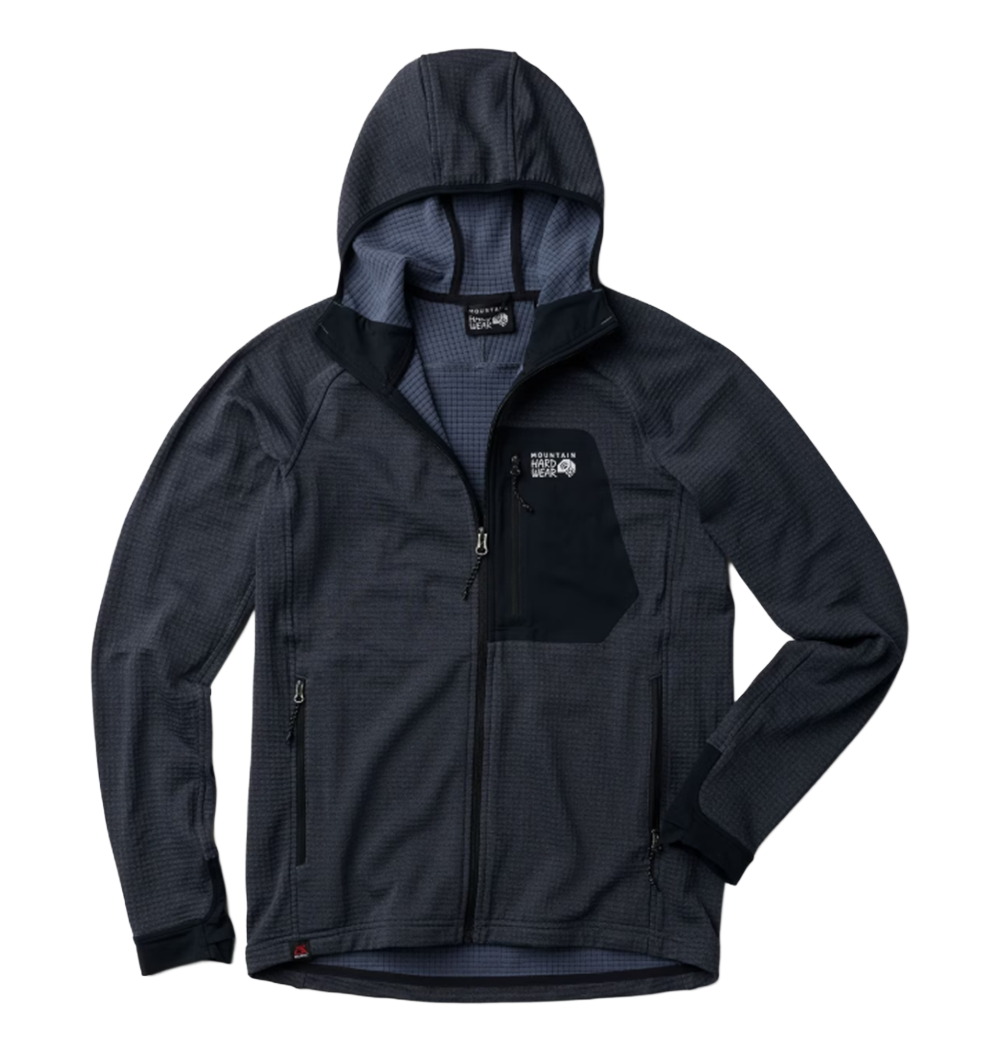 Mountain Hardwear Polartec Power Grid Zip Hood Mens Blue Slate Heather
