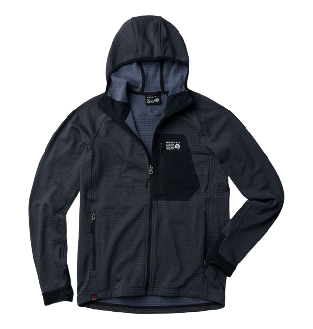 Mountain Hardwear Polartec Power Grid Zip Hood Mens Blue Slate Heather