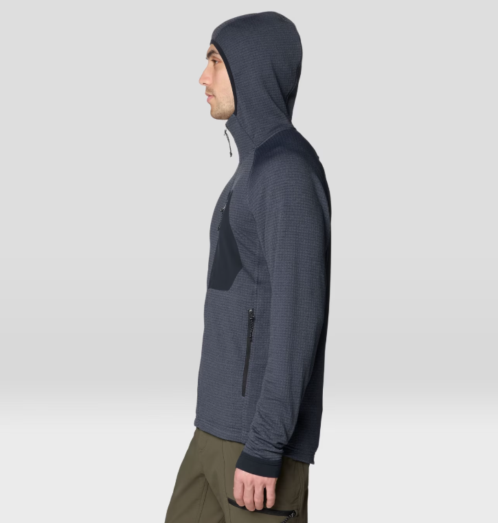 Mountain Hardwear Polartec Power Grid Zip Hood Mens Blue Slate Heather