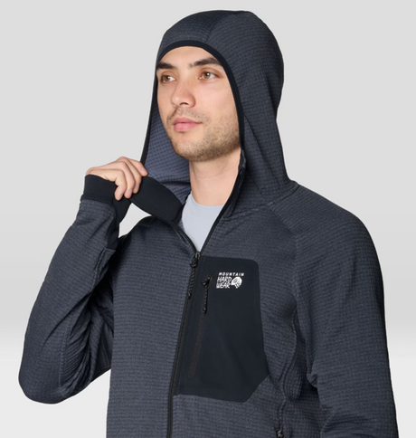 Mountain Hardwear Polartec Power Grid Zip Hood Mens Blue Slate Heather